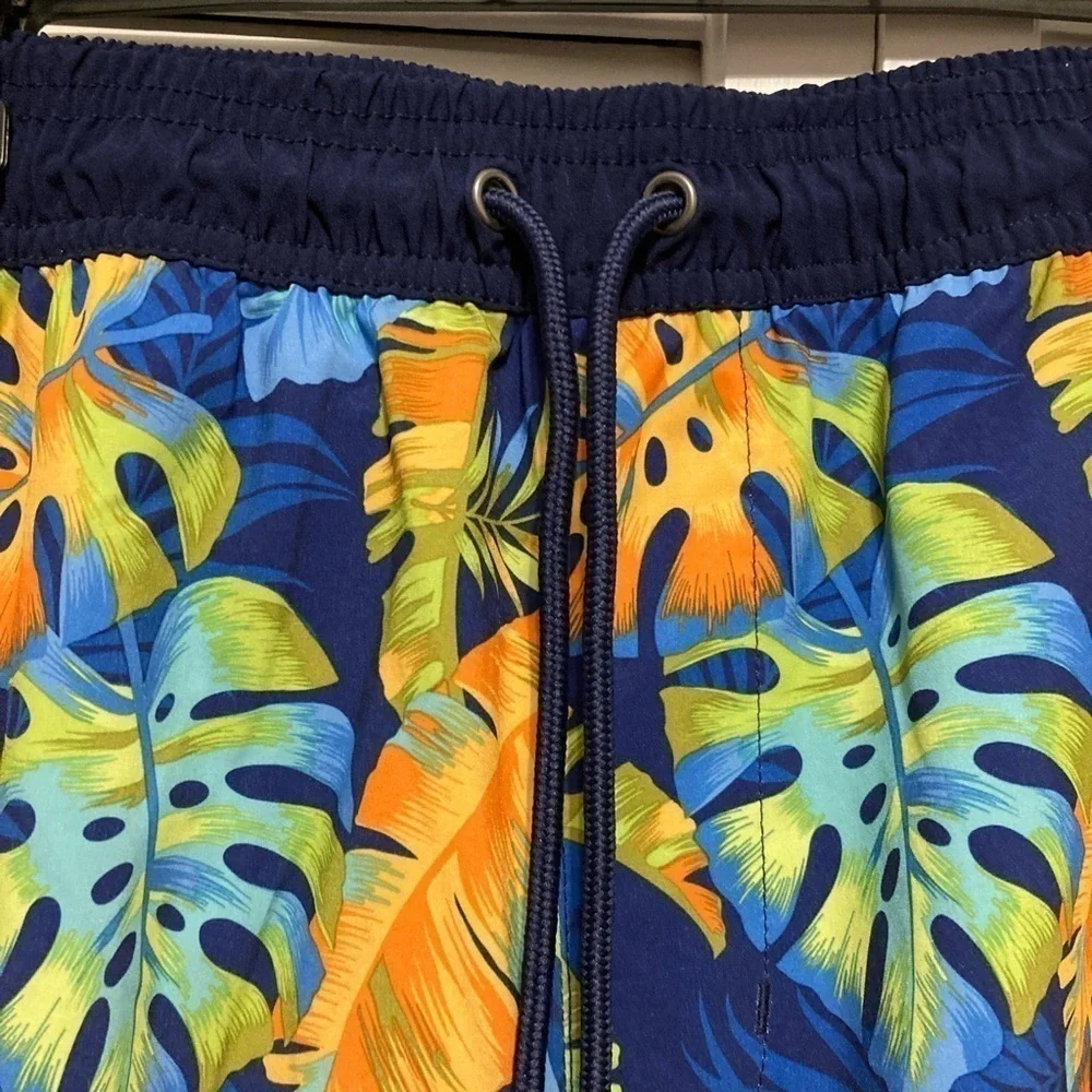Mens Hot Coals Orange And Blue Palm Leaf Swim Trunks Size Medium